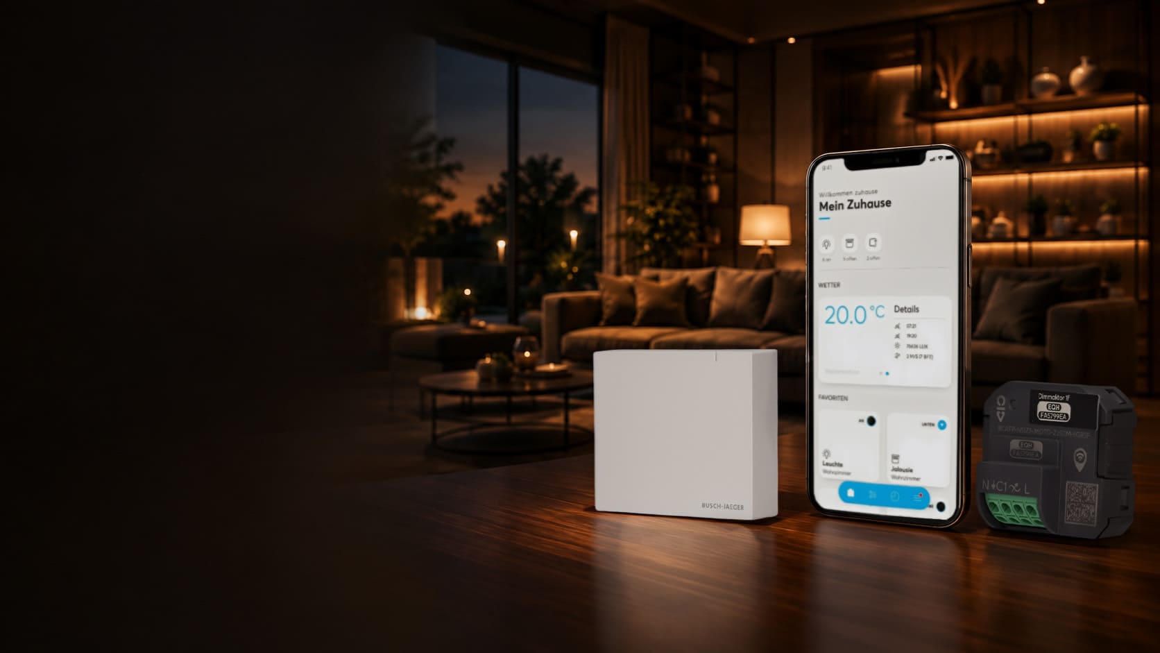 Busch-free@home System Access Point 3.0 Wireless mit Smart-Home-App im Wohnraum