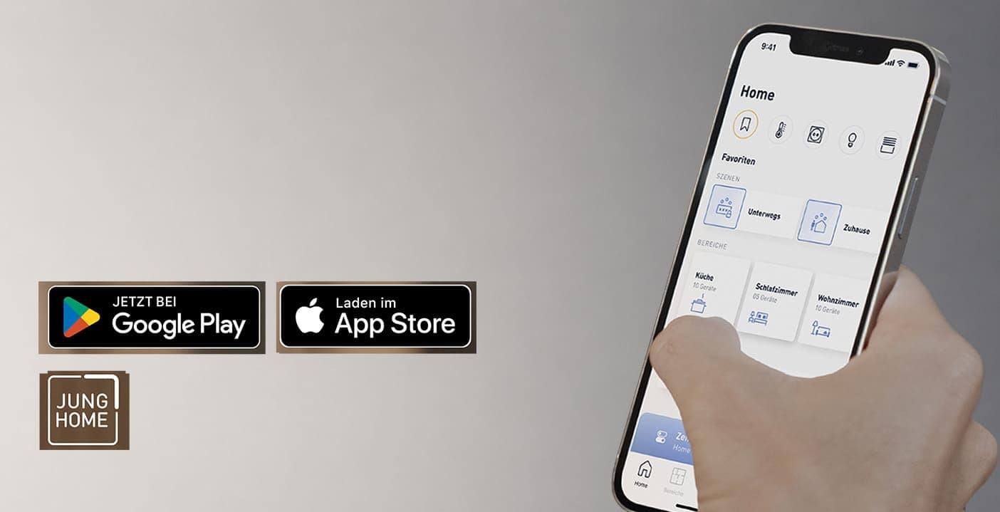 JUNG HOME App auf einem Smartphone zur Steuerung und Konfiguration des Smart-Home-Systems
