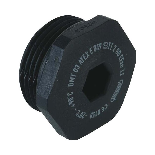 Kaiser 8841.63 Verschlussschraube 6-kt. Kunststoff M63x1.5 Ex e II Schwarz RAL 9005 mit O-Ring NBR