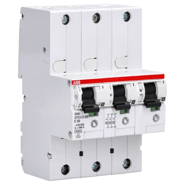 ABB S751/3DR-E50 selektiven Haupt-LS SHU E-Char.,25kA,50A,3x1P 2CDH781001R2502