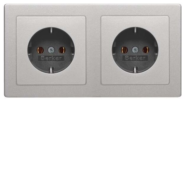 Berker 47206084 Steckdosen-Kombination SCHUKO 2-fach mit Rahmen Q.1/Q.3 Alu samt lackiert