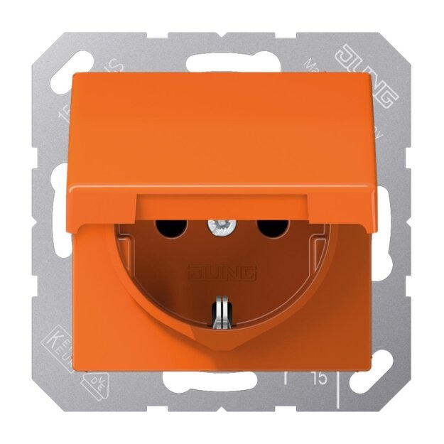 Jung ABAS1520KIKLO SCHUKO Steckdose KI m.Klappdeckel (Duroplast antibakteriell) Orange Serie AS