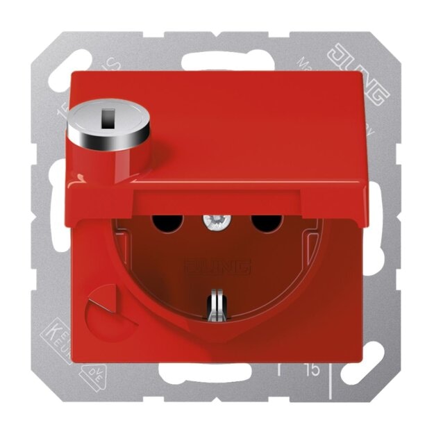 Jung AS1520BFKLSLRT SCHUKO Steckdose m.Klappdeckel (Thermoplast bruchsicher) Rot Serie AS
