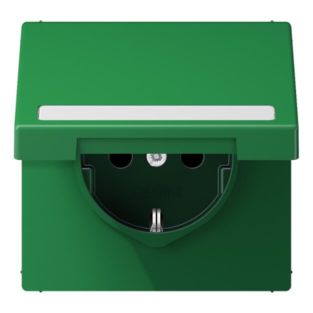 Jung LS1520BFNAKLGN SCHUKO Steckdose m.Schriftfeld u.Klappdeckel (Thermoplast bruchsicher) Grün Serie LS