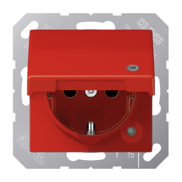 Jung A1520BFKLKORT SCHUKO-Steckdose mit Klappdeckel (Thermoplast bruchsicher) Rot Serie A