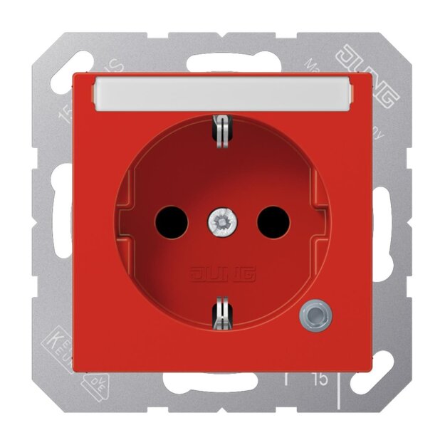 Jung A1520BFNAKORT SCHUKO Steckdose mit Schriftfeld 6x46mm (Thermoplast bruchsicher) Rot Serie A