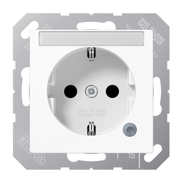 Jung A1520BFNAKOWW SCHUKO Steckdose mit Schriftfeld 6x46mm (Thermoplast bruchsicher) Alpinweiß Serie A