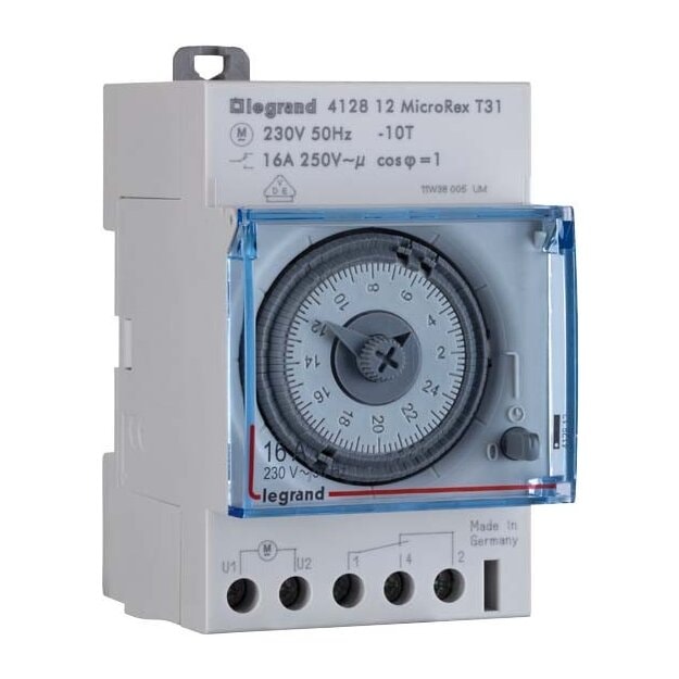 Legrand 412814 MicroRex W31 analoge Wochenzeitschaltuhr ohne Gangreserve 230V 50Hz 1Kanal 3TE
