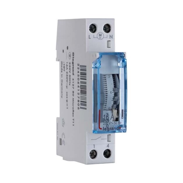 Legrand 412783 MicroRex W11 analoge Wochenzeitschaltuhr ohne Gangreserve 230V 50Hz 1Kanal 1TE