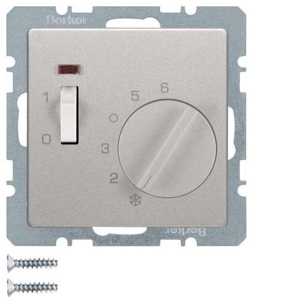 Berker 20306084 Temperaturregler mit Öffner Zentralstück Wippschalter und LED Q.x Alu Samt lackiert