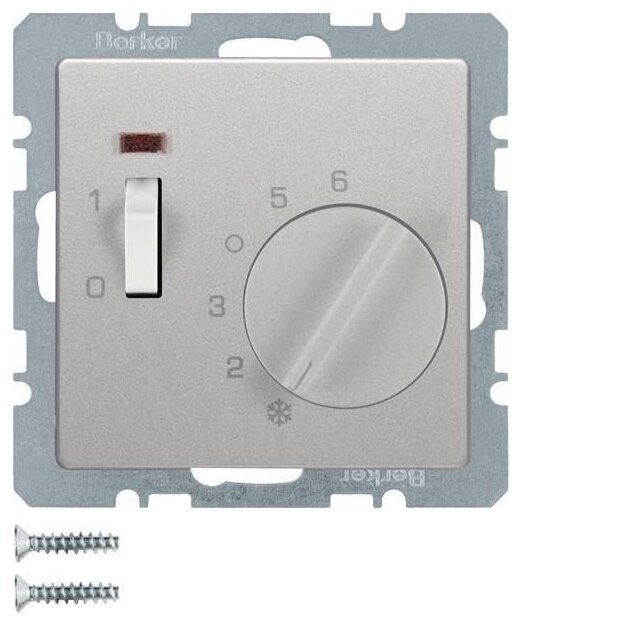 Berker 20316084 Temperaturregler 24 V mit Öffner Zentralstück Wippschalter und LED Q.x Alu Samt lackiert