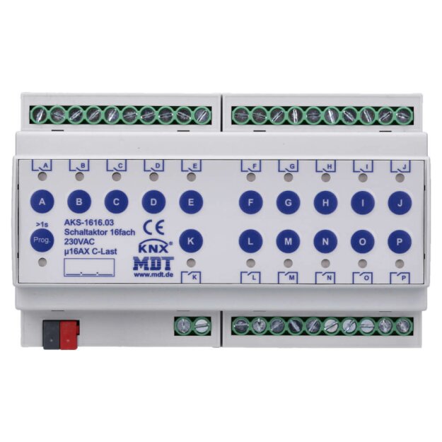 MDT AKS-1616.03 Schaltaktor 16-fach, 8TE REG, 16A, 230VAC
