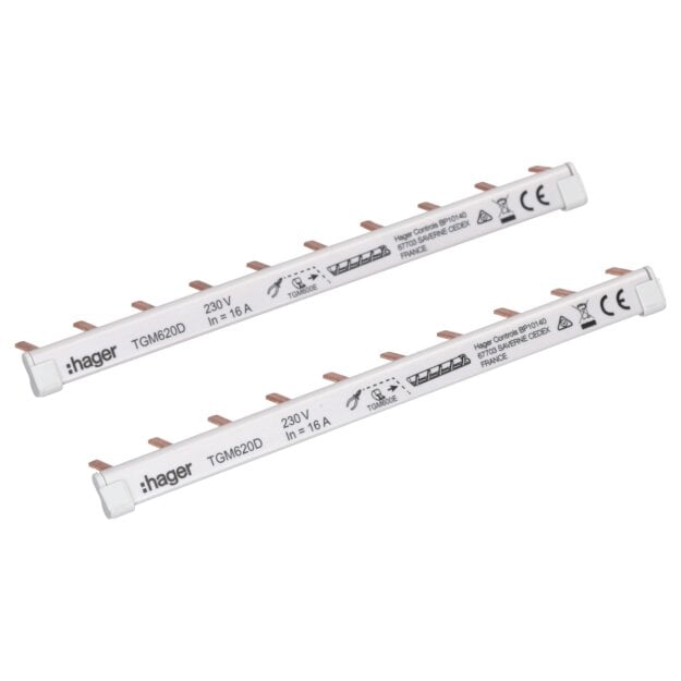 Hager TGM620D 2 Phasenschienen isoliert 6mm mit 10 Pole und 4 Endkappen
