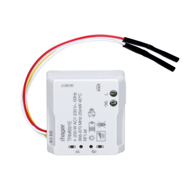 Hager TRM691E Funk UP universal-Dimmer 1-fach Binäreingang 2-fach 200W 2Draht