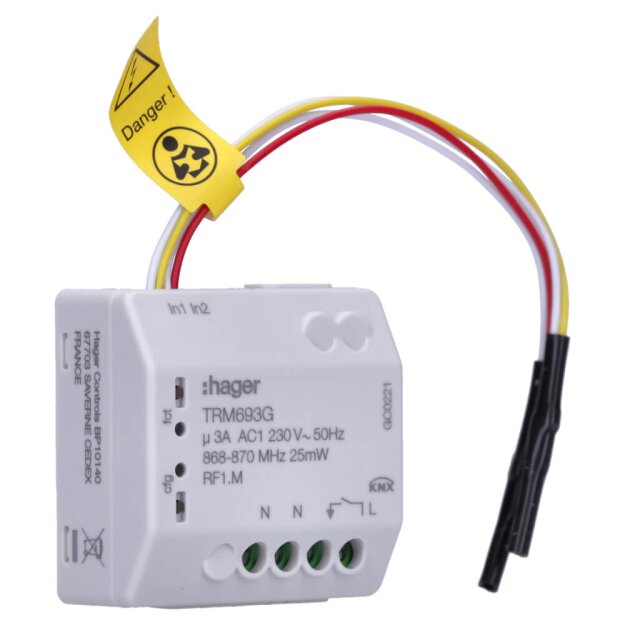 Hager TRM693G Funk UP Schaltaktor 1-fach Binäreingang 2-fach 230V 3A 3Draht