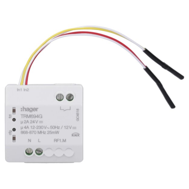 Hager TRM694G Funk UP Schaltaktor potenzialfrei 1-fach Binäreingang 2-fach 230V/4A 24VDC/4A 12VDC/2A