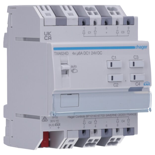 Hager TXA624D Rollladen-/Jalousieaktor 4-fach KNX easy 24V