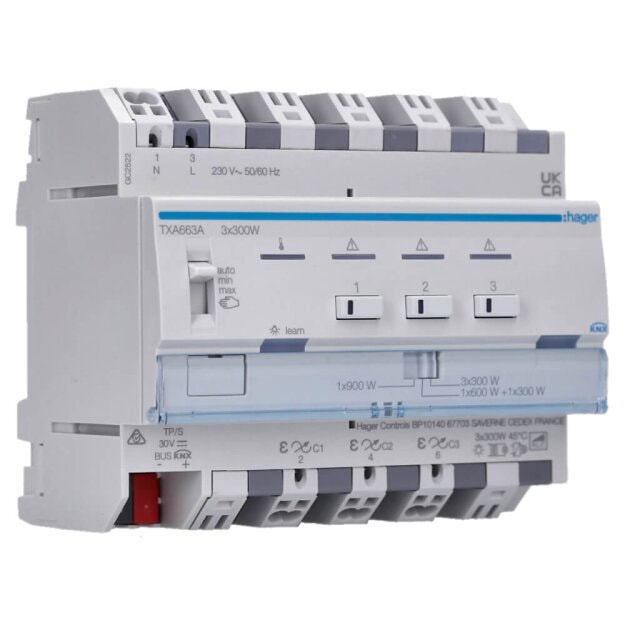 Hager TXA663A universal-Dimmaktor 3-fach KNX easy 3x300W ESL/LED
