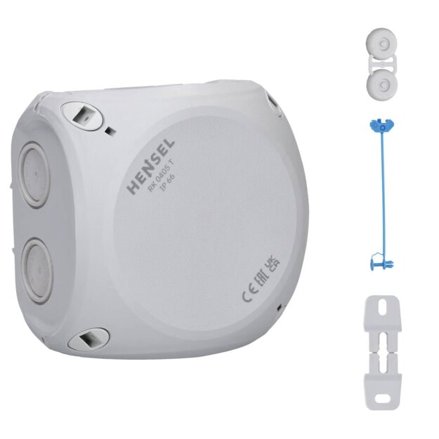 Hensel RK0405T Reihenklemmenkasten 1,5-6 qmm, 5 Klemmen WKM, mit Außenbefestigung