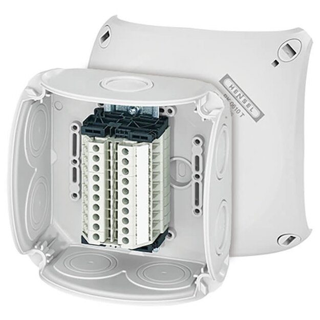 Hensel RK0610T Reihenklemmenkasten 1,5-6 qmm, 10 Klemmen WT 4, mit Außenbefestigung