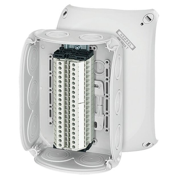 Hensel RK1019T Reihenklemmenkasten 1,5-6 qmm, 19 Klemmen WT 4, mit Außenbefestigung