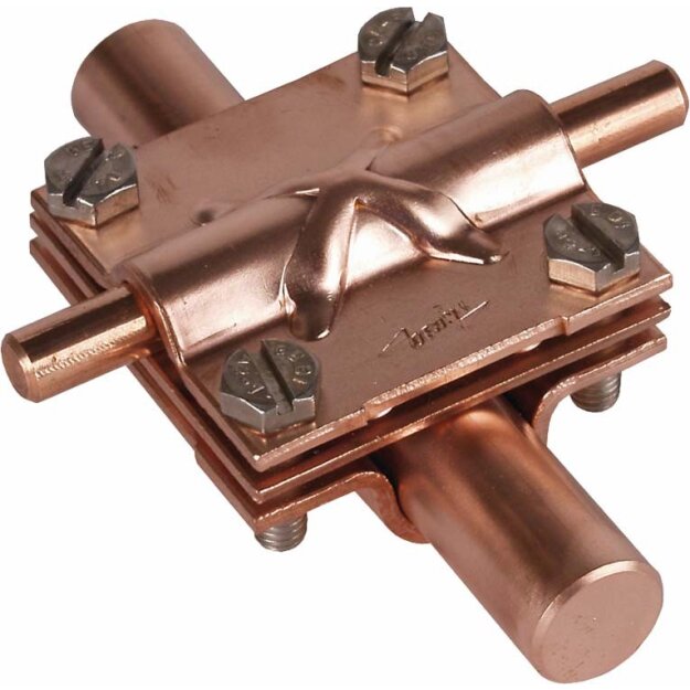 Dehn 316167 Kreuzstück Cu für Rd 16/8-10mm - Rd 16/Fl 30mm mit Zwischenplatte atte KS 16 8.10 FL30 OV ZP CU