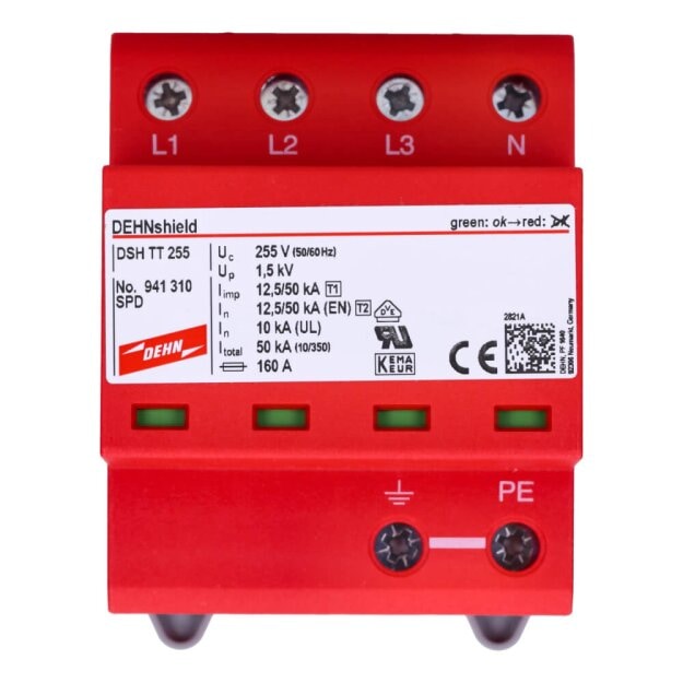 Dehn 941310 Anwendungsopt. Kombi-Ableiter DEHNshield Typ1+2 für dreiphasige TT-und TN-S-Systeme DSH TT 255