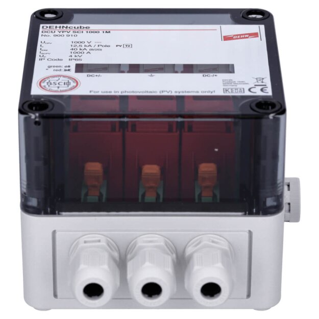 Dehn 900910 Überspannungsableiter Typ 2 DEHNcube im Gehäuse IP65 für PV-Anlagen 1MPP b. 1000V DC DCU YPV SCI 1000 1M