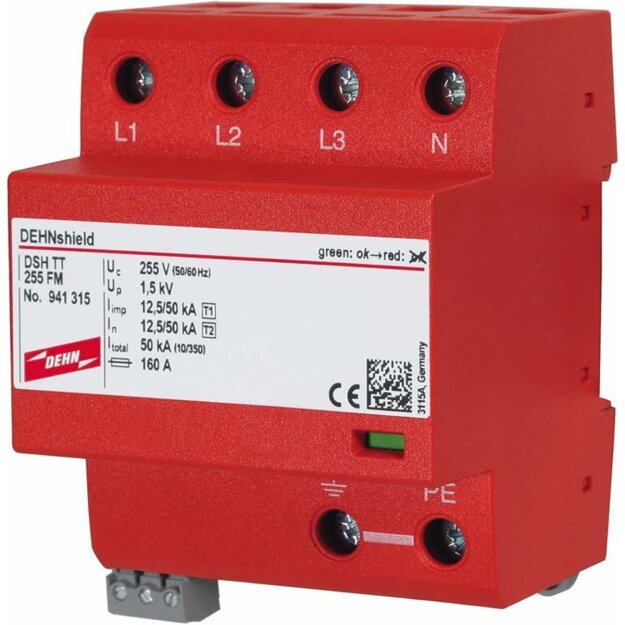 Dehn 941315 Anwendungsopt. Kombi-Ableiter DEHNshield Typ1+2 für dreiphasige TT-und TN-S-Systeme DSH TT 255 FM