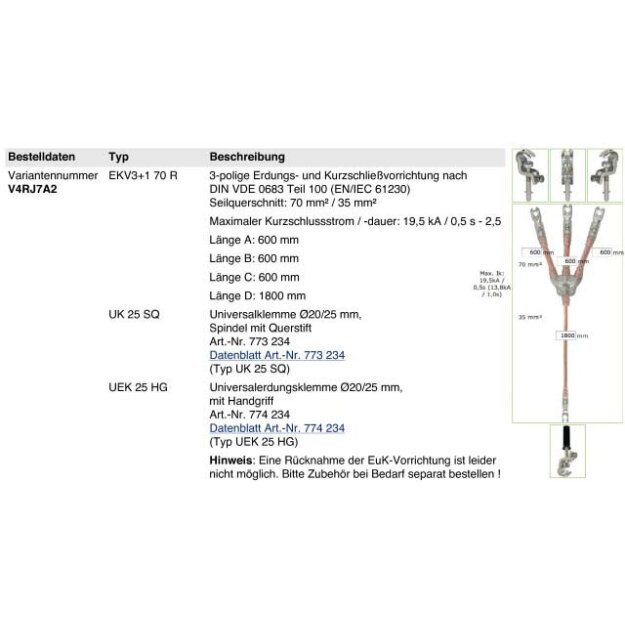 Dehn Erdungs-u. Kurzschließseil EKV3+1 70 R V4RJ7A2 (1er)