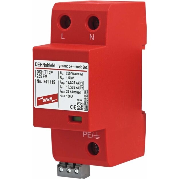 Dehn 941115 Anwendungsopt. Kombi-Ableiter DEHNshield Typ 1+2 für einphasige TT-und TN-System DSH TT 2P 255 FM