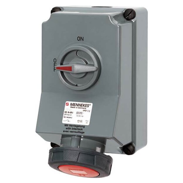 Mennekes Wanddose DUO HW/VN 63A 4p 6h 400V IP67 7289