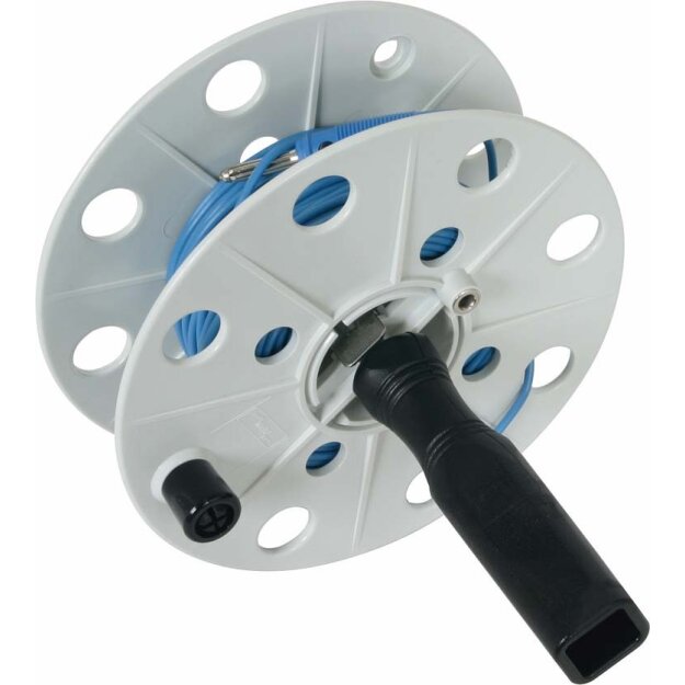Dehn 585025 Drahthaspel K-grau B 40mm mit Buchse und 25m Litze 0,75mm² blau mit Bananenstecker DH K 40 BS ML0.75 L25M BL