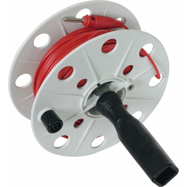 Dehn 585051 Drahthaspel K-grau B 40mm mit Buchse und 50m Litze 0,75mm² rot mit Bananenstecker DH K 40 BS ML0.75 L50M RT