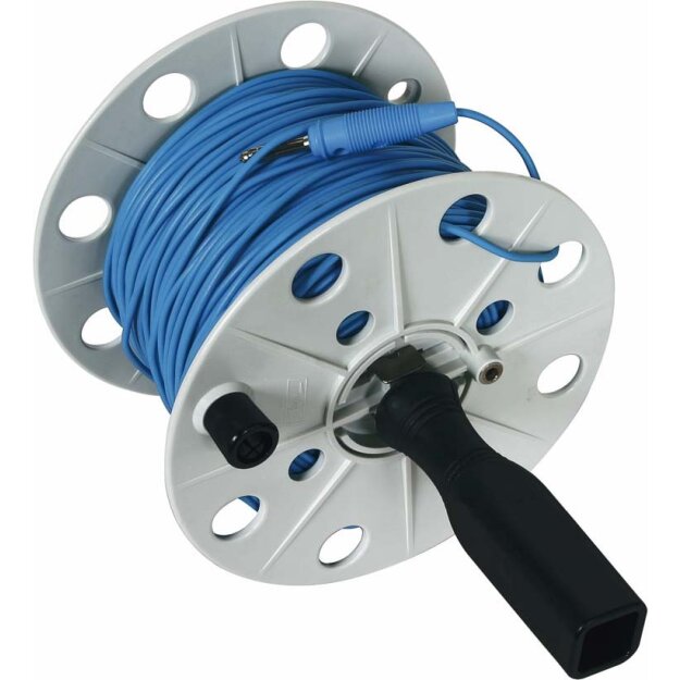 Dehn 585210 Drahthaspel K-grau B 80mm mit Buchse und 100m Litze0,75mm² blau mit Bananenstecker DH K 80 BS ML0.75 L100M BL