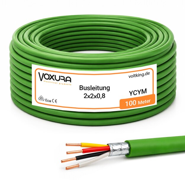 EIB Busleitung YCYM 2x2x0,8 100m Ring grün BUS KNX 250/250V 4KV