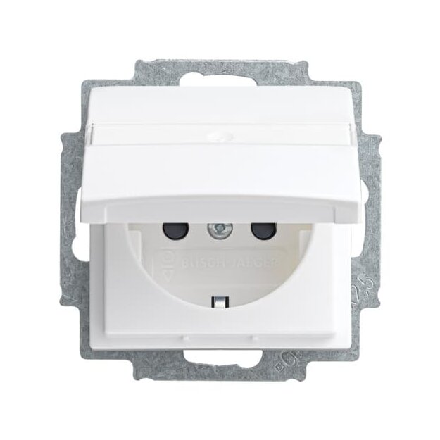 Busch-Jaeger 20 EUKNB-914 SCHUKO® Steckdosen-Einsatz mit Klappdeckel und Beschriftungsfeld Alpinweiß 2CKA002013A5393