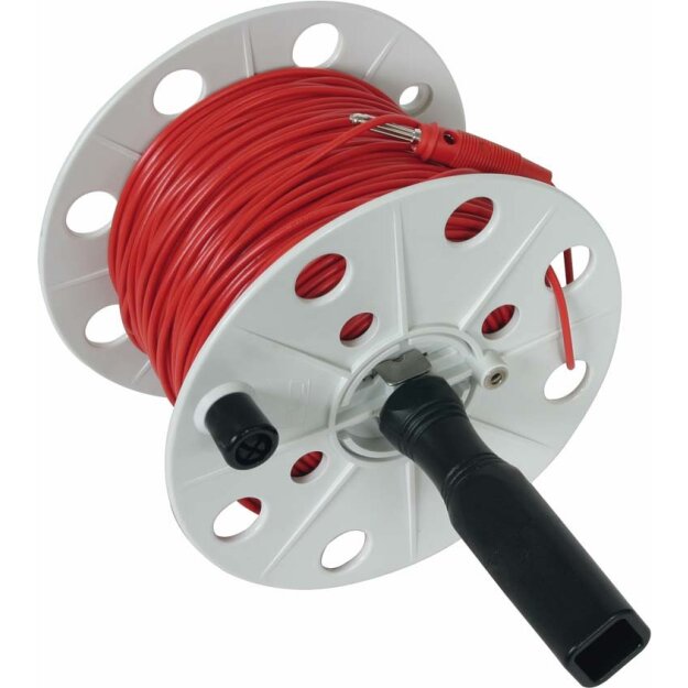 Dehn 585211 Drahthaspel K-grau B 80mm mit Buchse und 100m Litze 0,75mm² rot mit Bananenstecker DH K 80 BS ML0.75 L100M RT