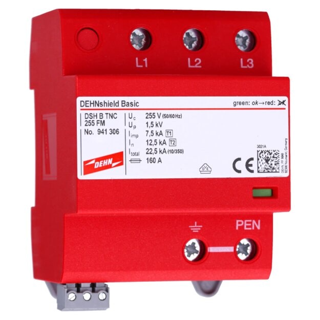 Dehn 941306 Anwendungsopt. Kombi-Ableiter DEHNshield B Typ 1+2 für dreiphasige TN-C-Systeme DSH B TNC 255 FM
