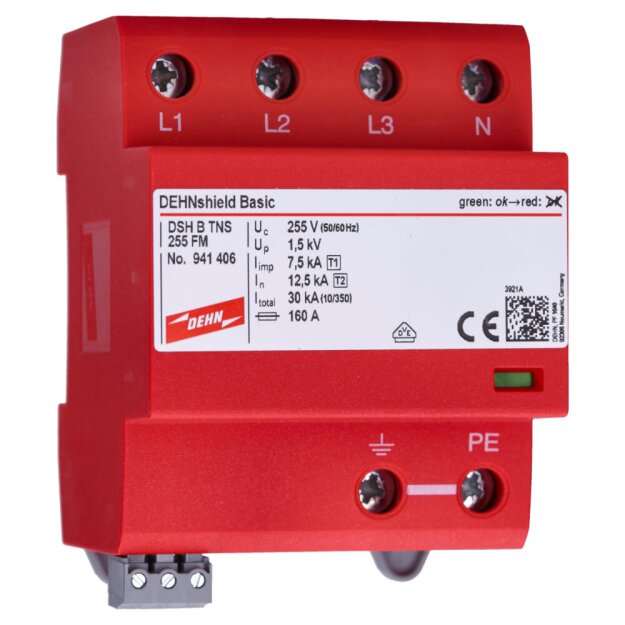 Dehn 941406 Anwendungsopt. Kombi-Ableiter DEHNshield B Typ 1+2 für dreiphasige TN-S-Systeme DSH B TNS 255 FM