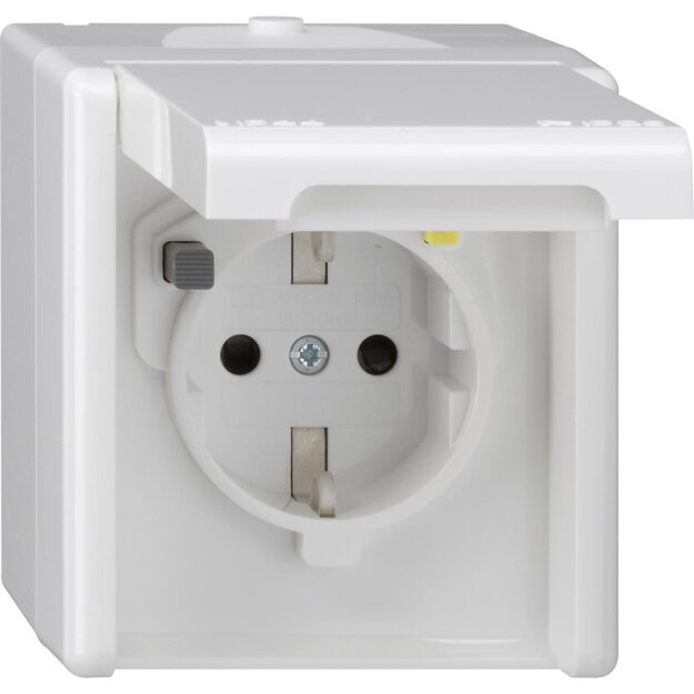 Gira 267730 FI-Schutzsteckdose 30 mA Klappdeckel + Shutter WG AP Reinweiß