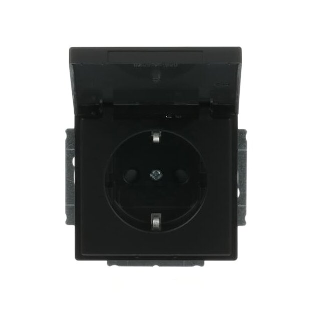 Busch-Jaeger 20 EUKBR-885 SCHUKO® Steckdosen-Einsatz mit Klappdeckel Schwarz Matt 2CKA002018A1531