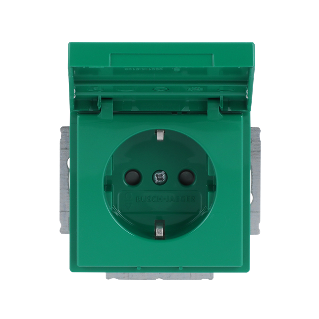 Busch-Jaeger 20 EUKNB-13-82 SCHUKO® Steckdosen-Einsatz mit Klappdeckel und Beschriftungsfeld Grün 2CKA002018A1534
