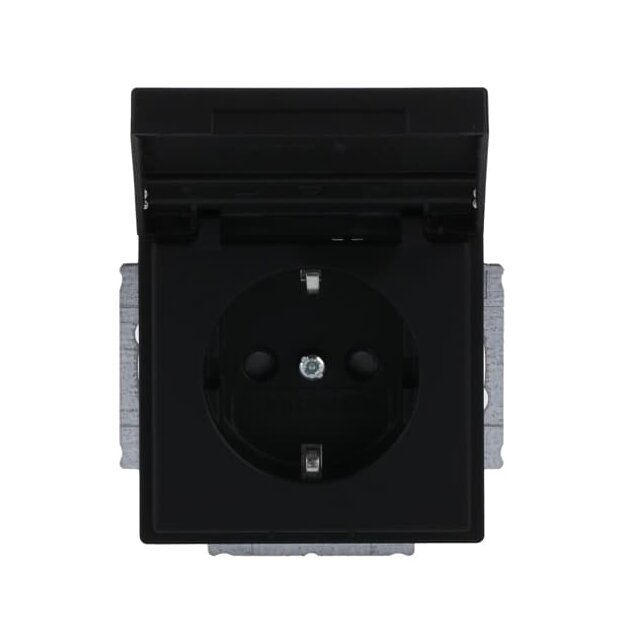Busch-Jaeger 20 EUKNB-885 SCHUKO® Steckdosen-Einsatz mit Klappdeckel und Beschriftungsfeld Schwarz Matt 2CKA002018A1542
