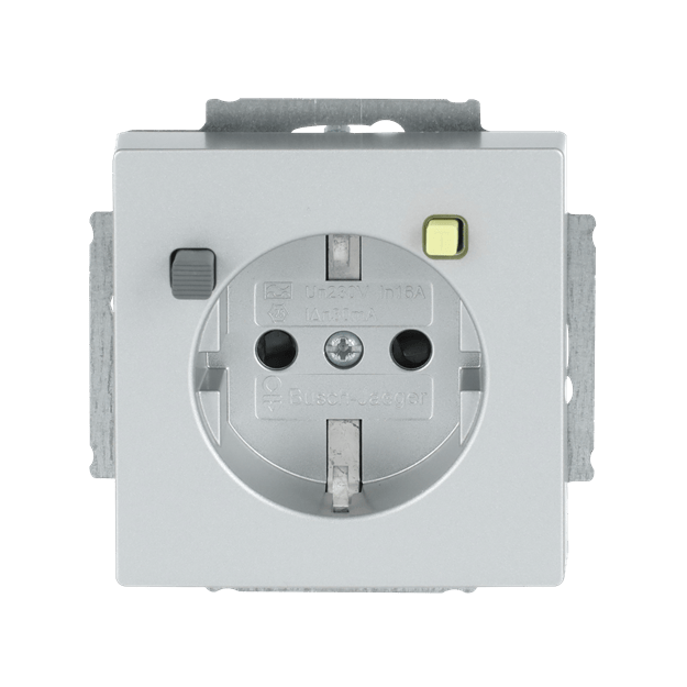 Busch-Jaeger 3120 EUCB-83 FI-SCHUKOMAT SCHUKO® Steckdosen-Einsatz mit Fehlerstrom-Schutzschalter Alusilber 2CKA003116A0668