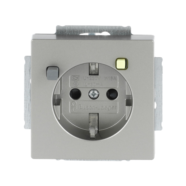Busch-Jaeger 3120 EUCB-866 FI-SCHUKOMAT SCHUKO® Steckdosen-Einsatz mit Fehlerstrom-Schutzschalter Edelstahl 2CKA003116A0669