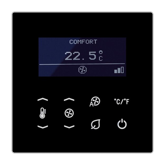 Jung TRDLS923028SW Raumtemperaturregler Fan Coil, 2-Rohr (Glas) Schwarz Serie LS