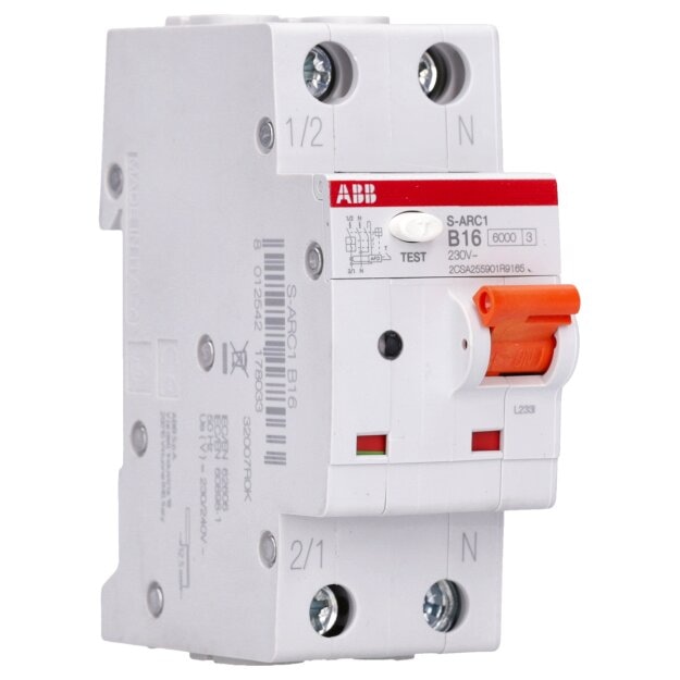 ABB S-ARC1 B16 AFDD+LS S-ARC1-B16, 6kA, 1P+N, 2TE Fehlerlichtbogen-Schutzeinrichtung + LS AFDD schützt vor Fehlerlichtbögen 2CSA255901R9165