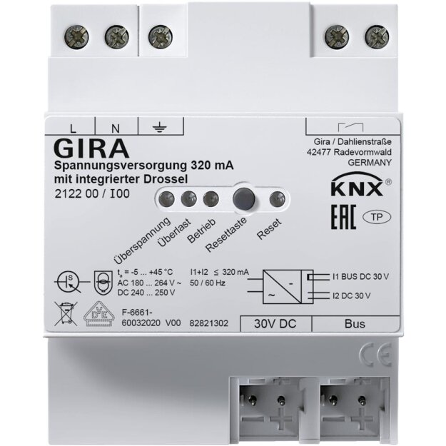 Gira 212200 Spannungsversorgung 320 mA Drossel KNX REG