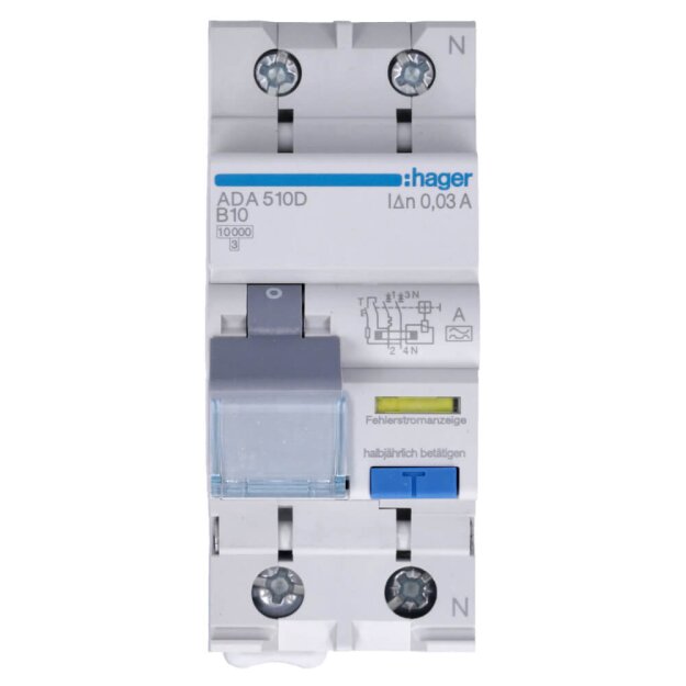 Hager ADA510D FI-LS 1-polig +N 10kA B-10A 30mA Typ A